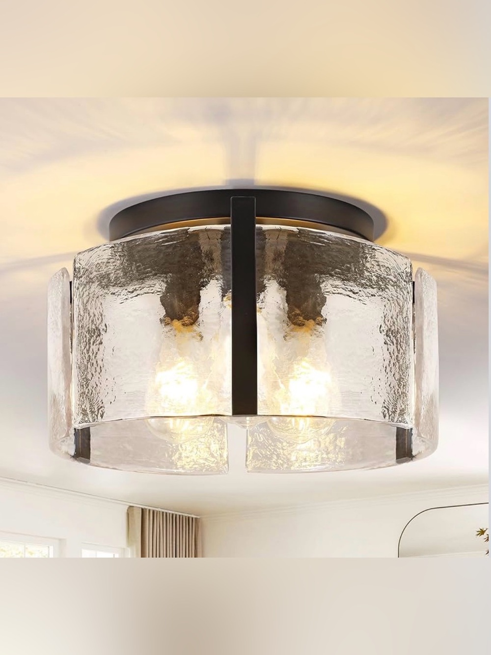 Black Semi Flush Mount Ceiling Light,Farmhouse 3-Light Modern Glass Close